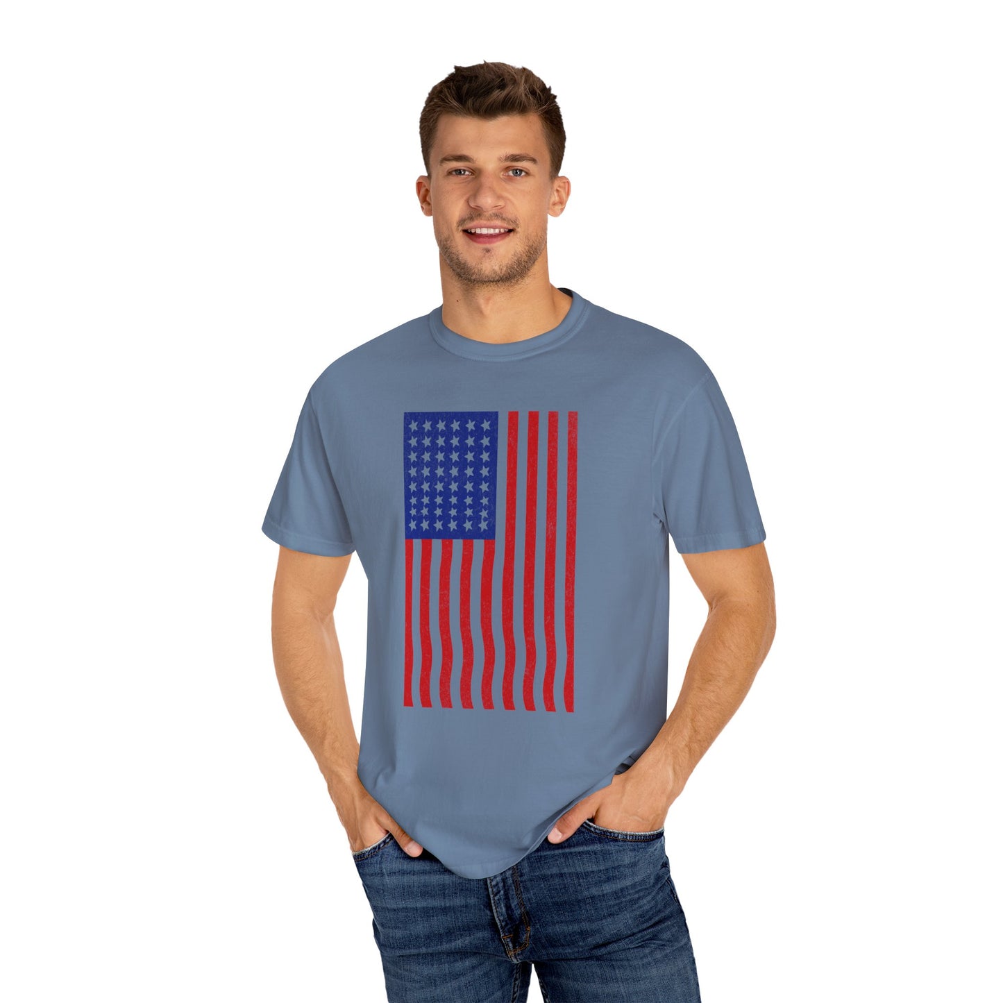 Vertical American Flag-Mediumweight T-Shirt