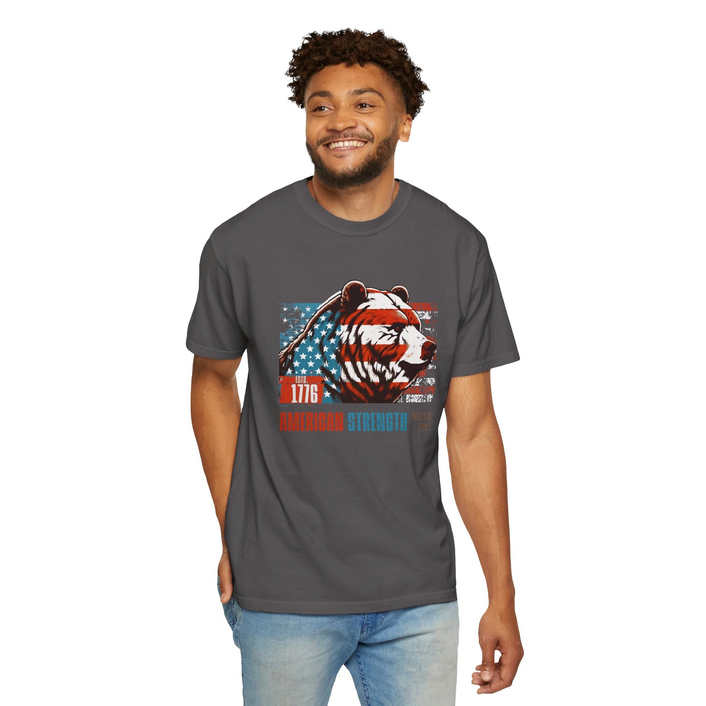 American Strength with Grizzly Bear Design Tee