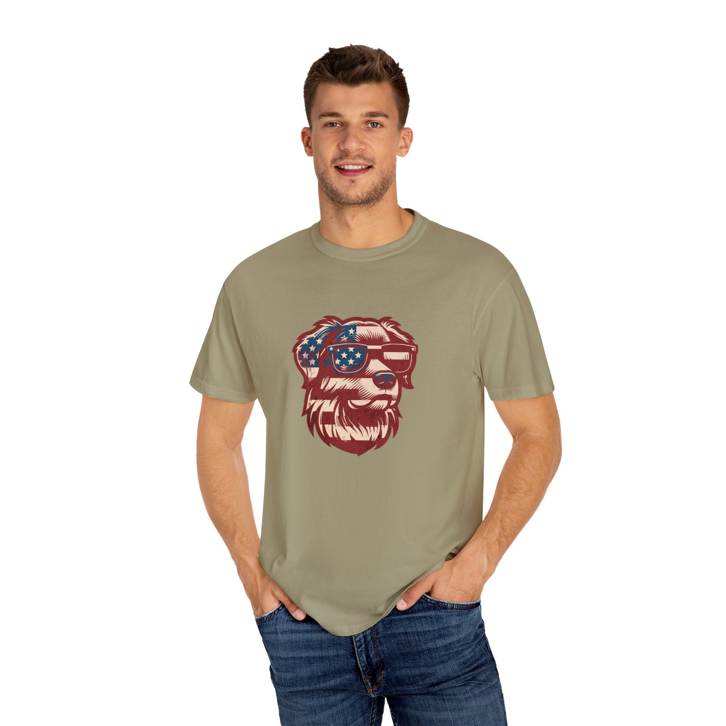 USA Flag-Dog Lover Mediumweight Relaxed Fit Tee