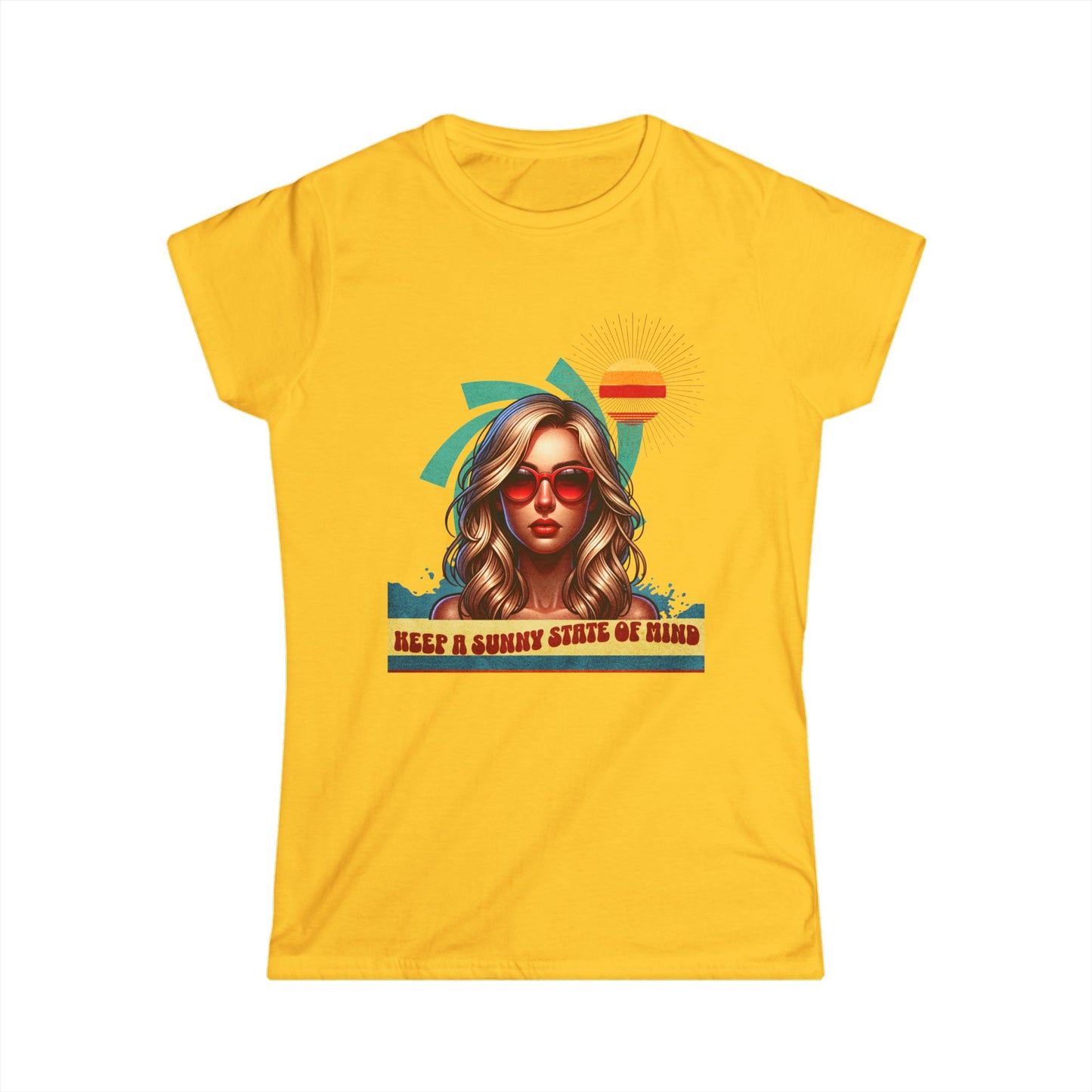 Retro Girl. Keep a Sunny State of Mind-Women's SoftstyleT-Shirt