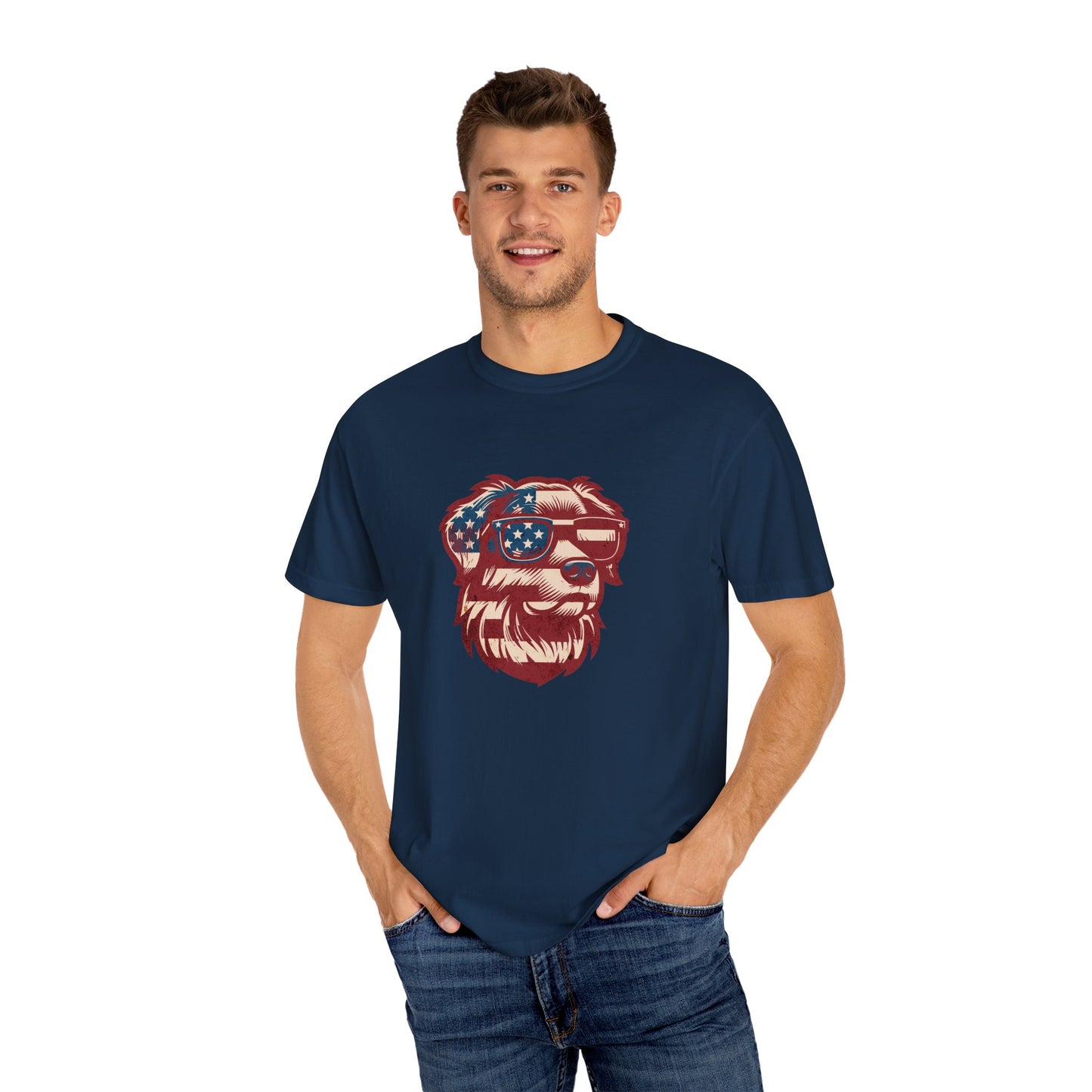 USA Flag-Dog Lover Mediumweight Relaxed Fit Tee