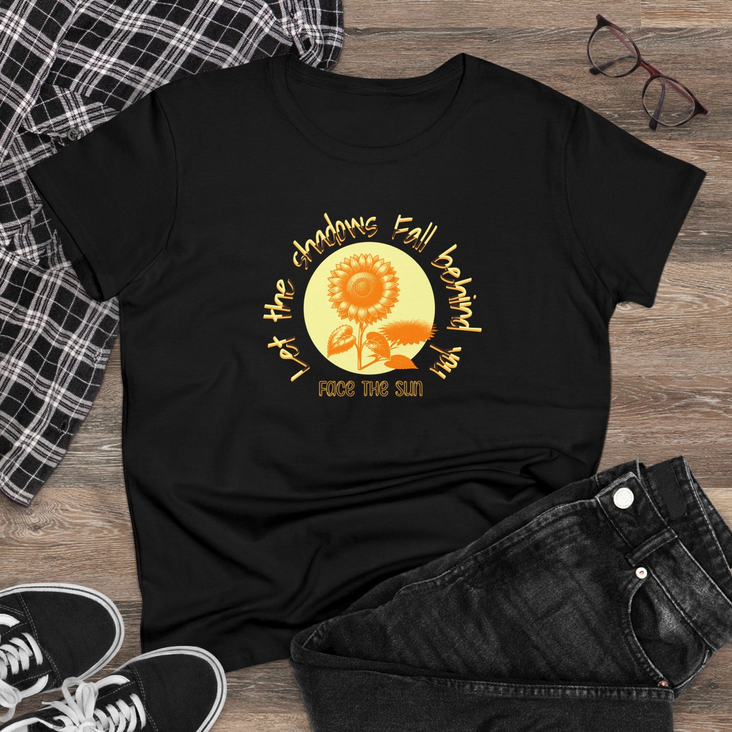 Women's Tee Face The Sun Positive Vibes Black T-shirt