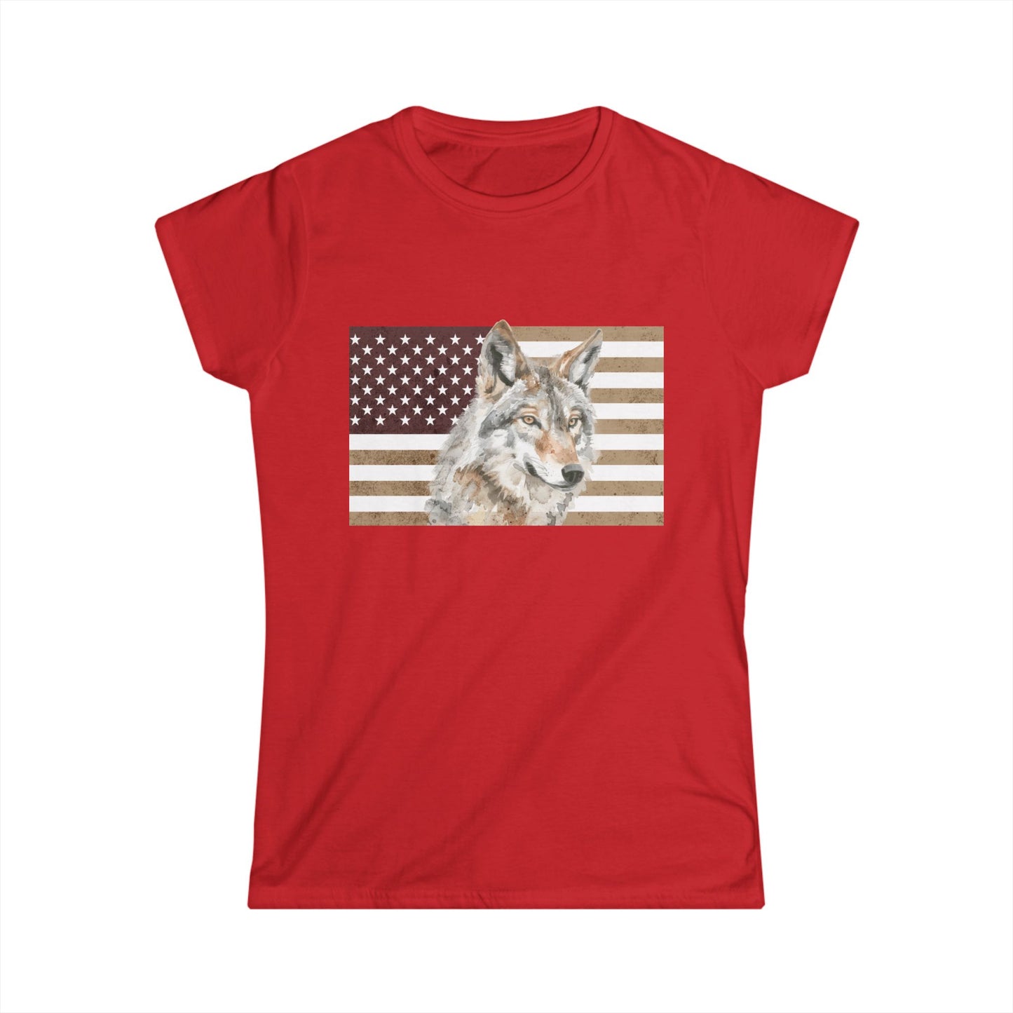 Wolf American Flag T-Shirt-Women's Softstyle T-Shirt